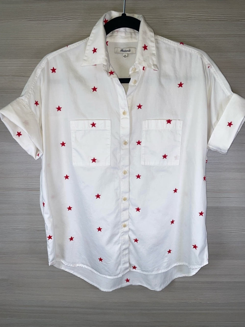Madewell Red Star Embroidered Boxy Oversized White Courier Shirt Size XS